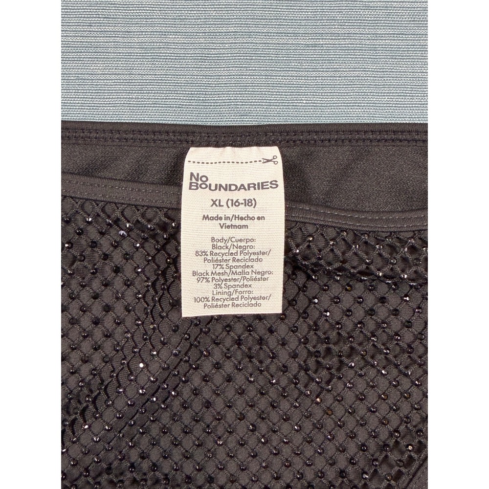 No Boundaries Womens Black Mesh High Leg Cheeky Bikini Swim Bottoms XL 16-18 NEW - Picture 3 of 6